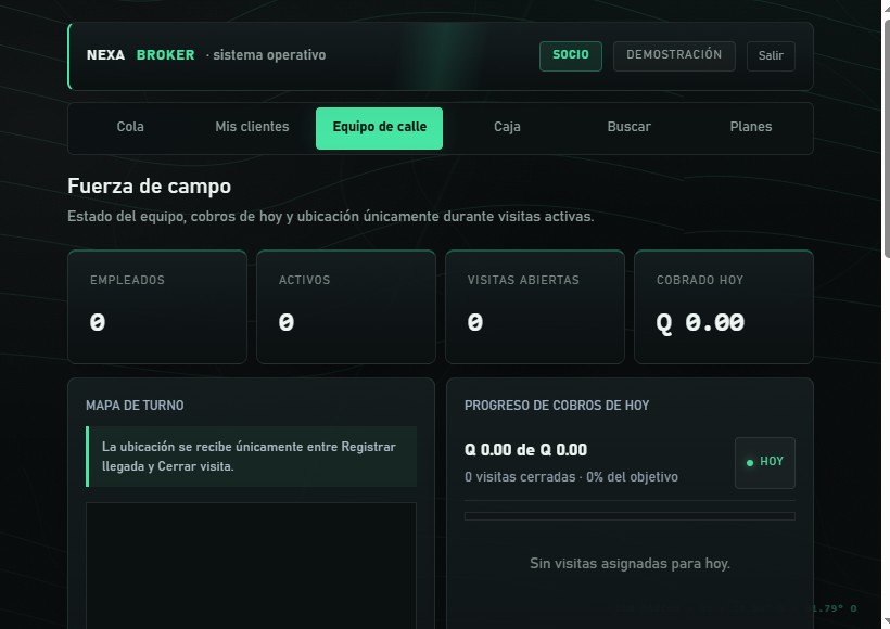 Interfaz real de Nexa Lend en operación